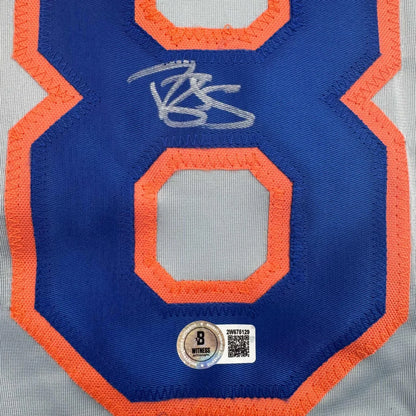 Autographed blue and orange Darryl Strawberry custom jersey with number 8 and PSA DNA badge