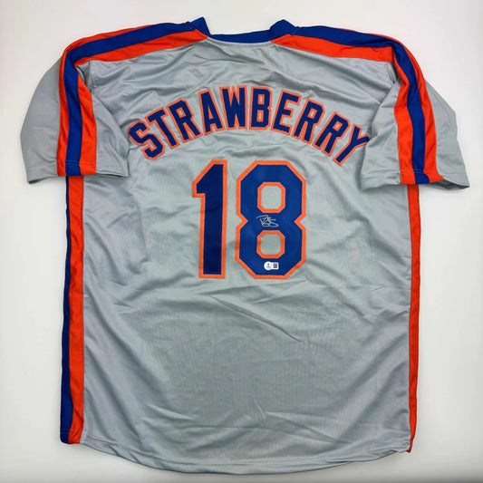 Autographed Darryl Strawberry gray custom jersey with blue orange trim number 18