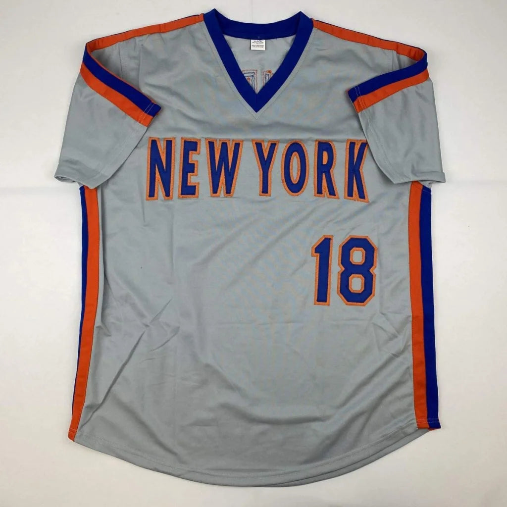 Autographed Darryl Strawberry New York Mets gray custom jersey with blue orange trim
