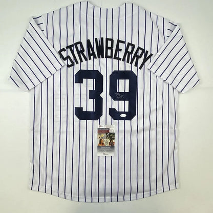 Autographed Darryl Strawberry custom New York pinstripe jersey