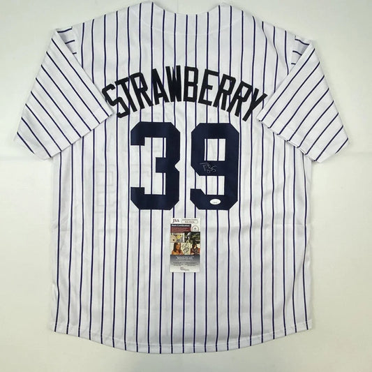 Autographed Darryl Strawberry custom New York pinstripe jersey