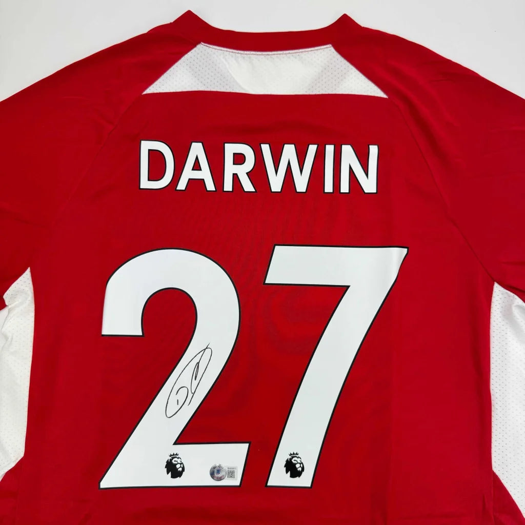 Red Darwin Nunez Liverpool custom jersey with autograph, perfect sports league collectible