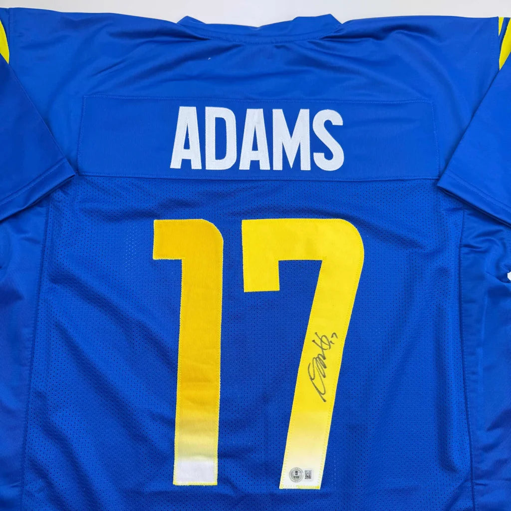 Autographed Davante Admas Los Angeles LA Blue Football Jersey Beckett BAS COA | Certified Authentic Signed Memorabilia | vintageantiquesgifts.com