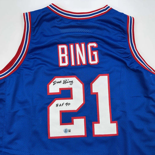 Autographed blue custom jersey with BING and 21 from a professional sports league