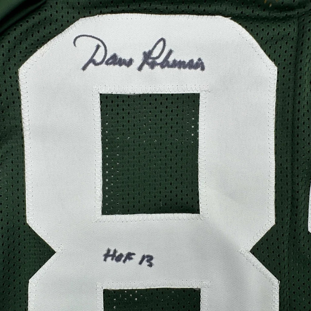 Autographed Dave Robinson HOF 1968 custom jersey on Green Bay Packers green mesh football shirt