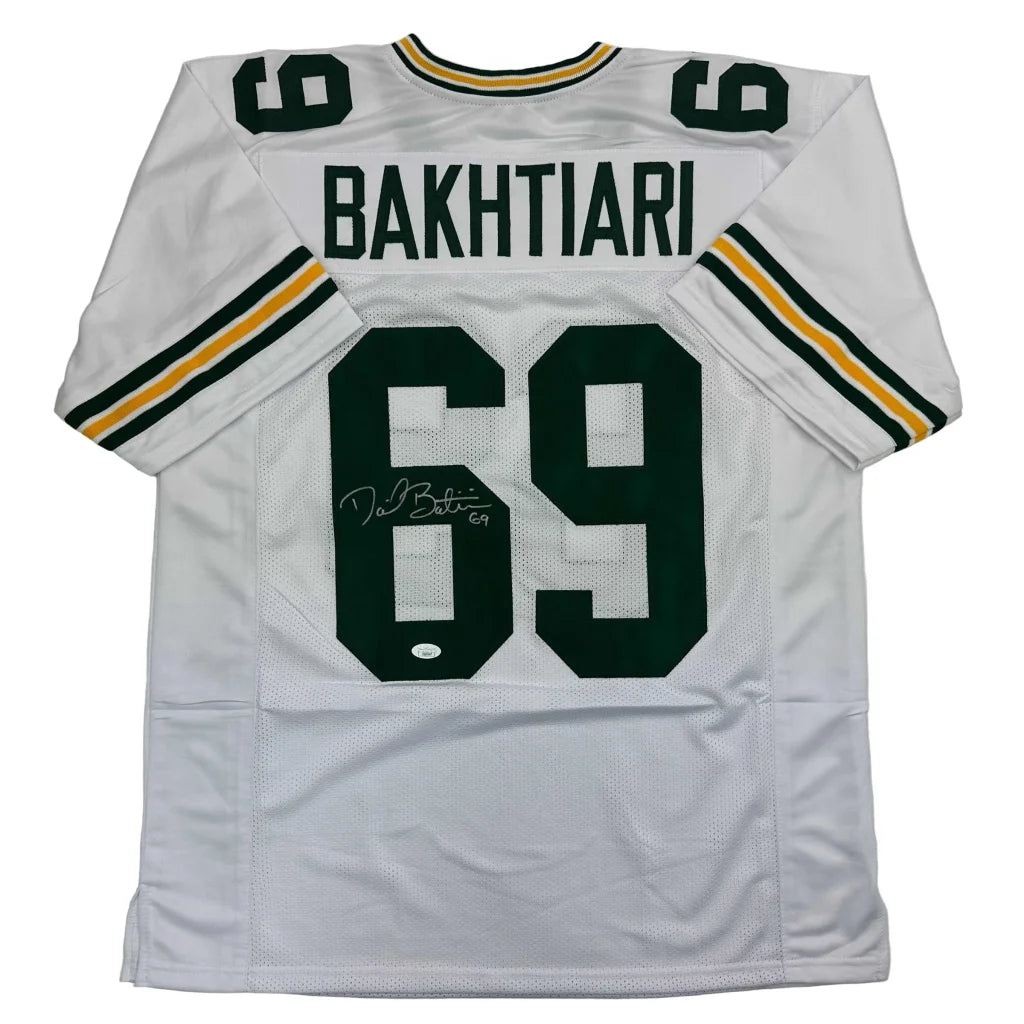 Autographed/Signed David Bakhtiari Green Bay White Football Jersey JSA COA