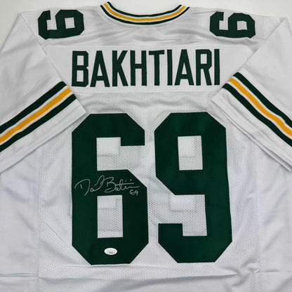 Autographed/Signed David Bakhtiari Green Bay White Football Jersey JSA COA