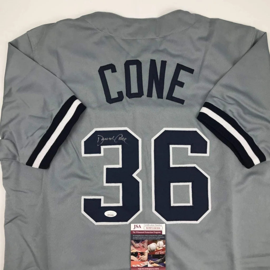 Back of autographed David Cone gray custom jersey number 36, JSA COA