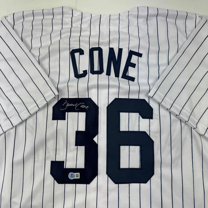 Autographed David Cone New York Pinstripe Baseball Jersey Beckett BAS COA | Certified Authentic Signed Memorabilia | vintageantiquesgifts.com