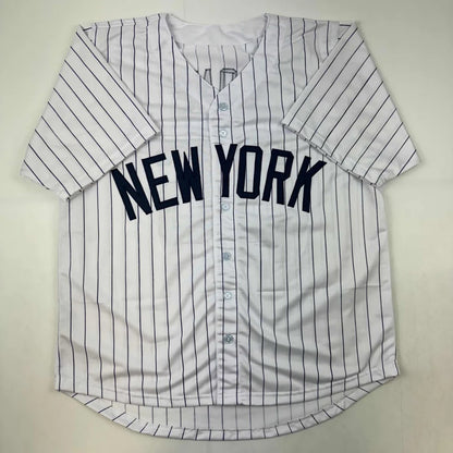 White pinstripe custom jersey from professional sports league with David Cone autograph