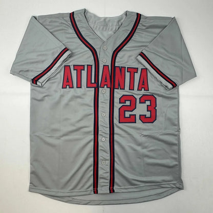 Autographed David Justice Atlanta Grey Baseball Jersey JSA COA | Authenticated Signed Sports Jersey | vintageantiquesgifts.com