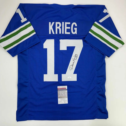 Blue Dave Krieg custom jersey with signature, PSA/DNA sticker, perfect for pro sports fans