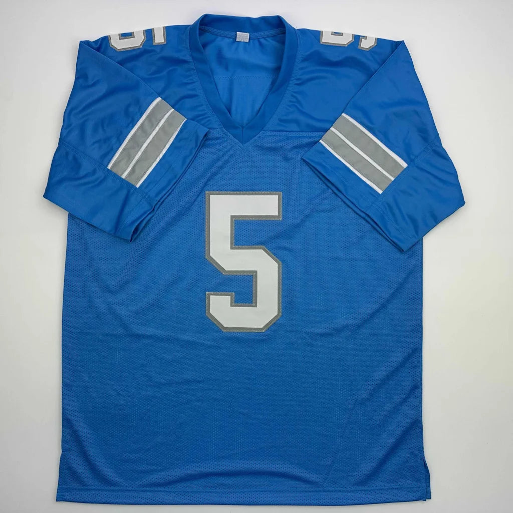 Autographed David Montgomery Detroit Lions blue custom jersey with number 5