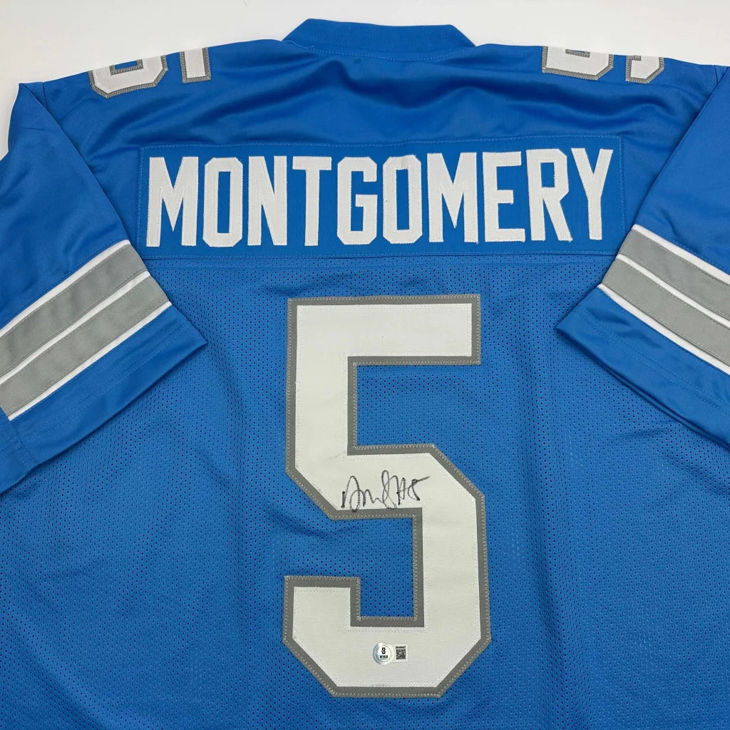 Autographed David Montgomery Detroit Lions blue custom jersey number 5