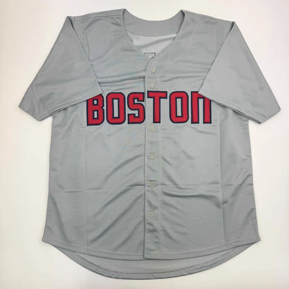 Gray custom jersey with BOSTON in red for professional sports league collectibles