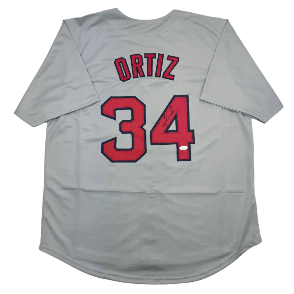 Gray custom jersey with ORTIZ 34 and autograph from Boston professional sports league