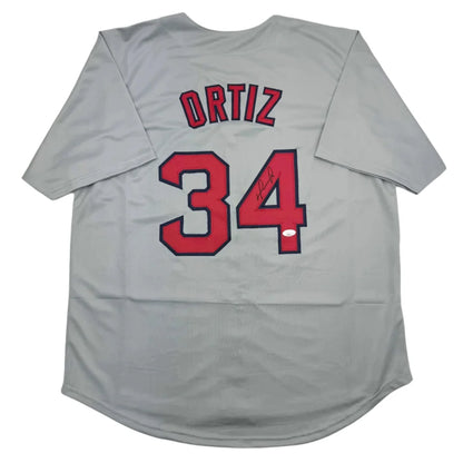 Gray custom jersey with ORTIZ 34 and autograph from Boston professional sports league