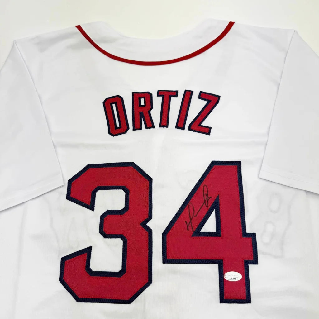 Autographed David Ortiz Boston White Baseball Jersey JSA COA | Certified Authentic Signed Memorabilia | vintageantiquesgifts.com