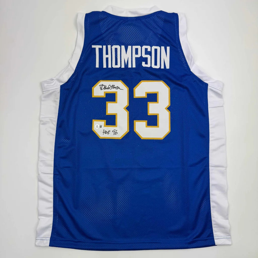 Autographed David Thompson HOF 96 Denver Blue Retro Rainbow Basketball Jersey Beckett BAS COA | Hall of Fame Sports Memorabilia | vintageantiquesgifts.com