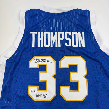 Blue David Thompson HOF jersey signed by David Thompson, perfect for pro sports fans