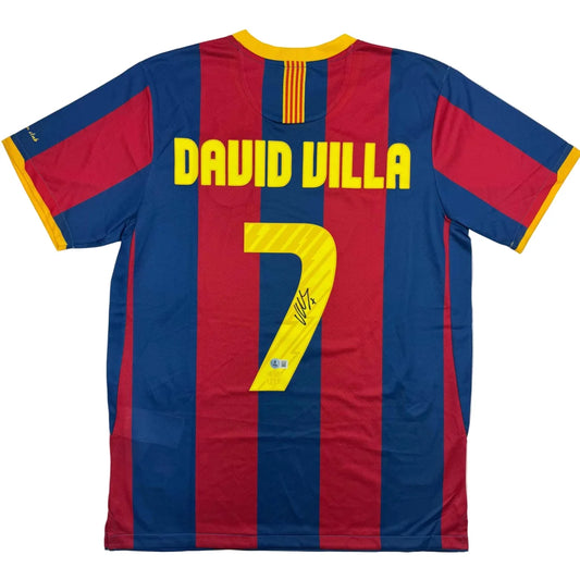 Autographed David Villa FC Barcelona Blue Soccer Jersey Beckett BAS COA | Hall of Fame Sports Memorabilia | vintageantiquesgifts.com