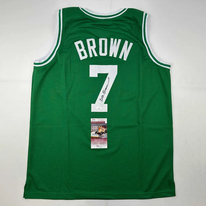 Green Boston Celtics custom jersey signed by Jaylen Brown for professional sports fans