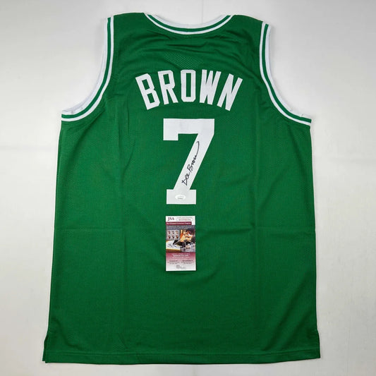 Green Boston Celtics custom jersey signed by Jaylen Brown for professional sports fans