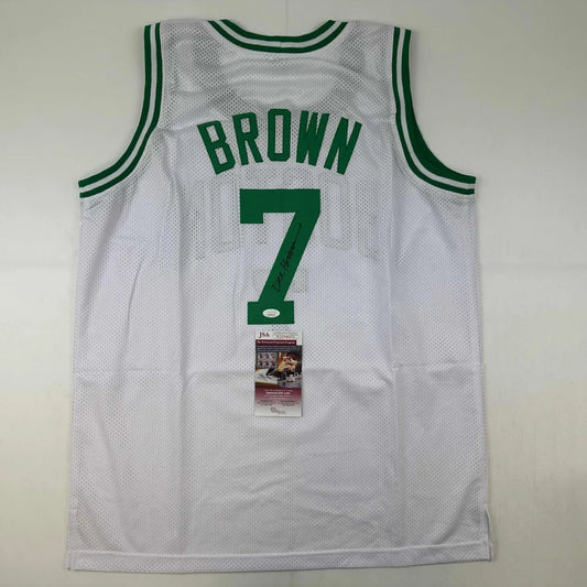 White Boston Celtics jersey with green BROWN 7 autograph for Jaylen Brown fans