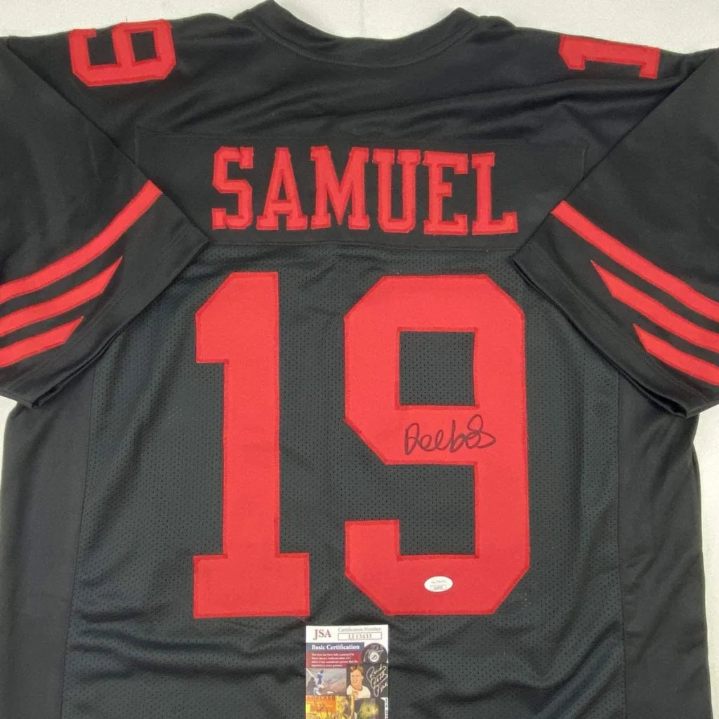 Autographed Deebo Samuel San Francisco Black Football Jersey JSA COA | Certified Authentic Signed Memorabilia | vintageantiquesgifts.com