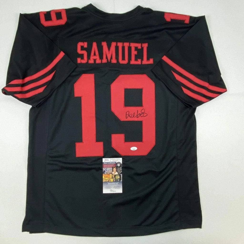 Autographed Deebo Samuel San Francisco Black Football Jersey JSA COA | Hall of Fame Sports Memorabilia | vintageantiquesgifts.com
