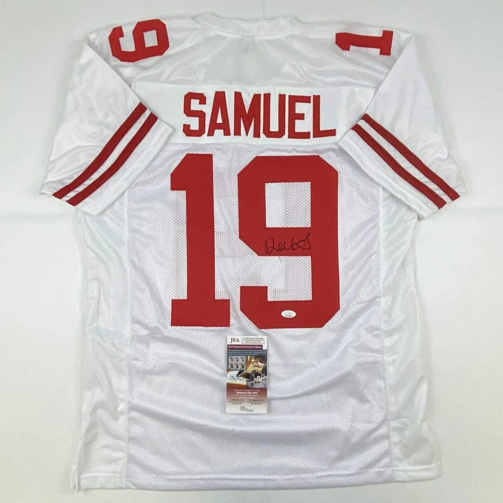 Autographed Deebo Samuel San Francisco White Football Jersey JSA COA | Hall of Fame Sports Memorabilia | vintageantiquesgifts.com