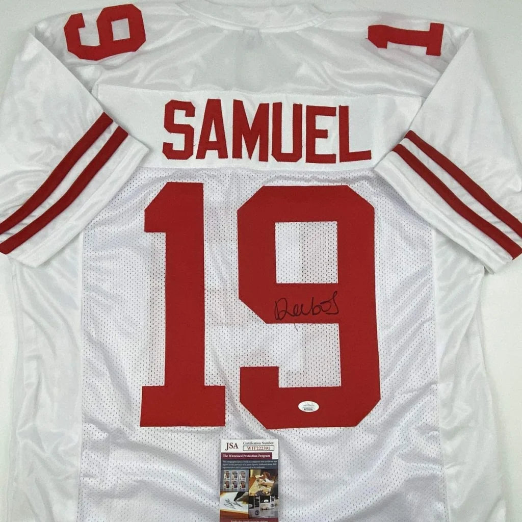 Autographed Deebo Samuel San Francisco White Football Jersey JSA COA | Certified Authentic Signed Memorabilia | vintageantiquesgifts.com