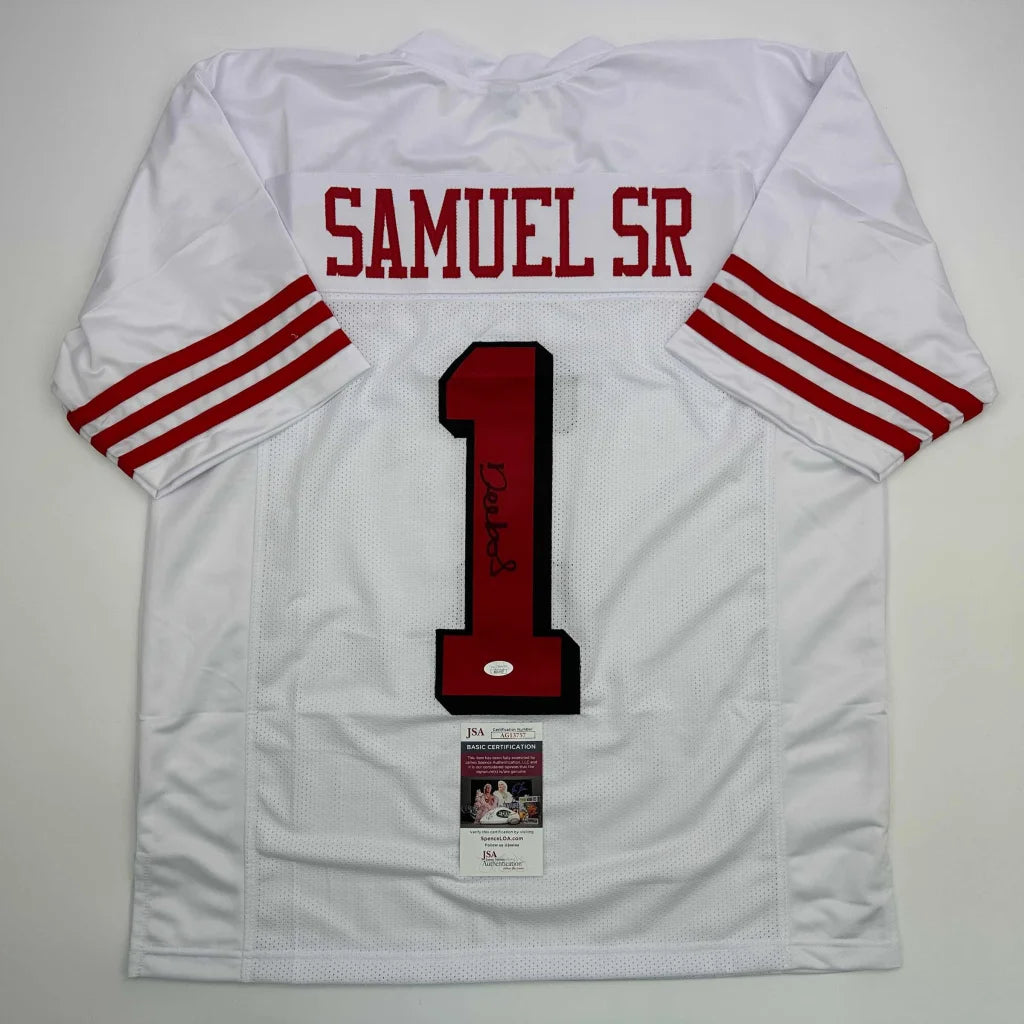 White sports jersey with red trim and number 1, perfect for custom sports league gear