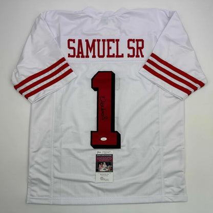 White sports jersey with red trim and number 1, perfect for custom sports league gear