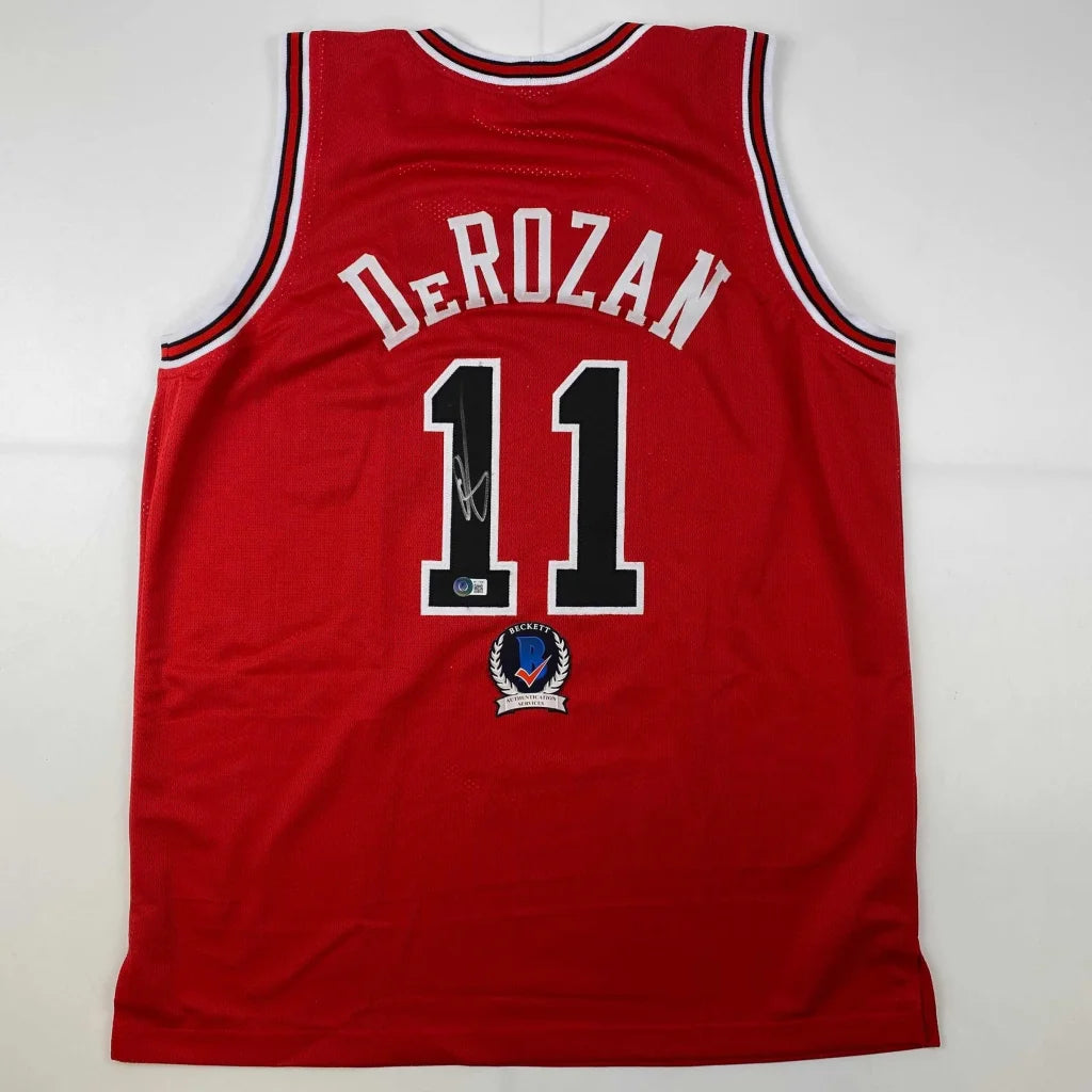 Red Custom Jersey DeRozan 11 signed by a pro sports league player for collectors