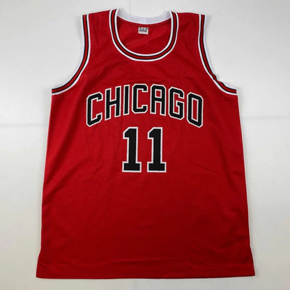 Red Chicago Bulls custom jersey with number 11 from professional sports league collectible