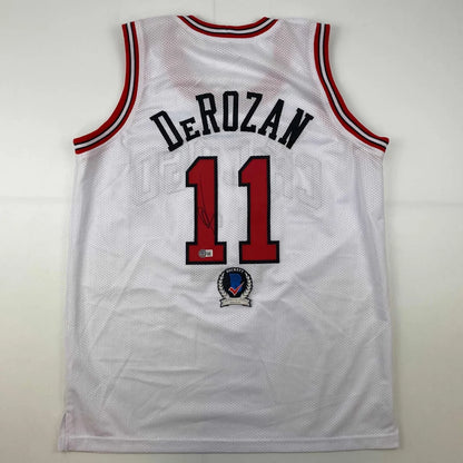 Autographed DeMar DeRozan white mesh custom jersey back, number 11, Beckett COA