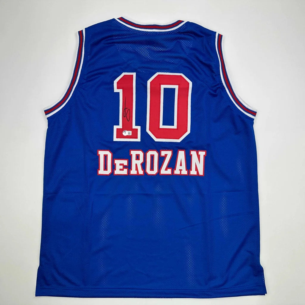 Blue custom jersey with DeRozan 10 for professional sports collectors in sports league