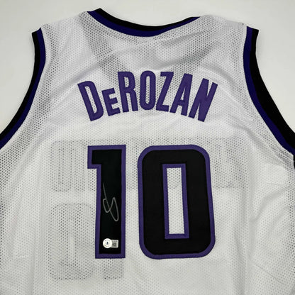 White DeMar DeRozan custom jersey with autograph, perfect for sports league fans