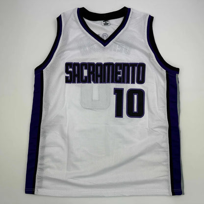 White and purple Sacramento Kings custom jersey with number 10 for professional sports fans
