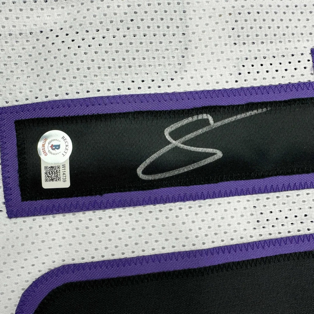Autographed DeMar DeRozan Sacramento white custom jersey with purple accents