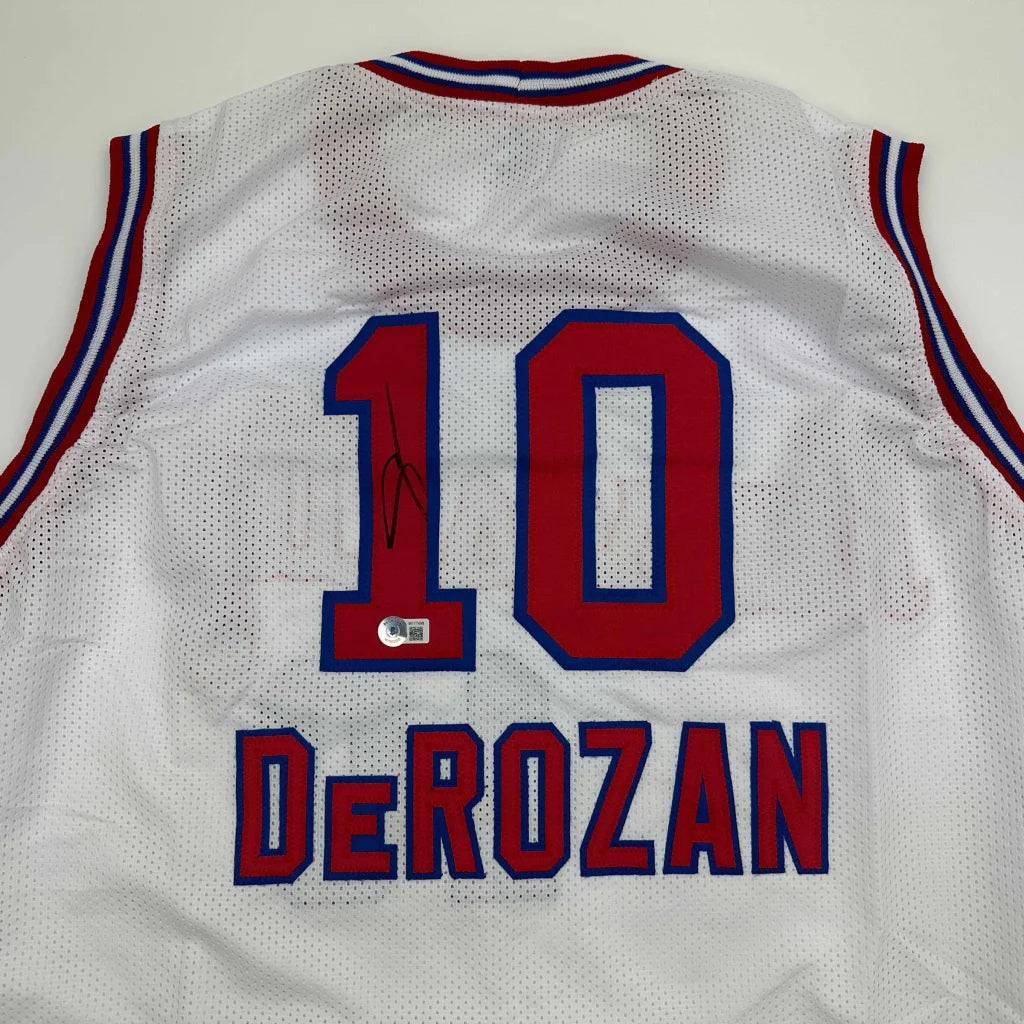 Autographed DeMar DeRozan Sacramento White Kansas City Retro Basketball Jersey Beckett BAS COA | Certified Authentic Signed Memorabilia | vintageantiquesgifts.com