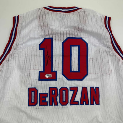 Autographed DeMar DeRozan Sacramento White Kansas City Retro Basketball Jersey Beckett BAS COA | Certified Authentic Signed Memorabilia | vintageantiquesgifts.com