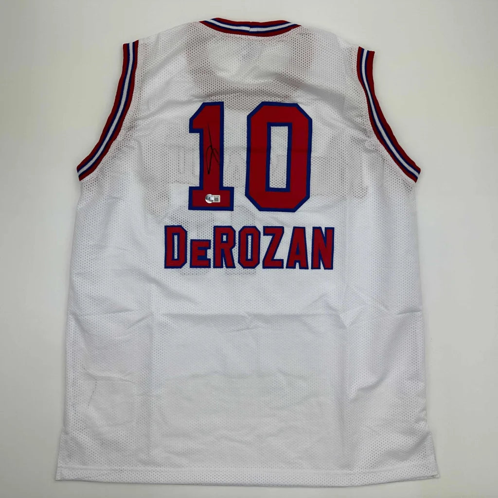 Autographed DeMar DeRozan Sacramento White Kansas City Retro Basketball Jersey Beckett BAS COA | Hall of Fame Sports Memorabilia | vintageantiquesgifts.com