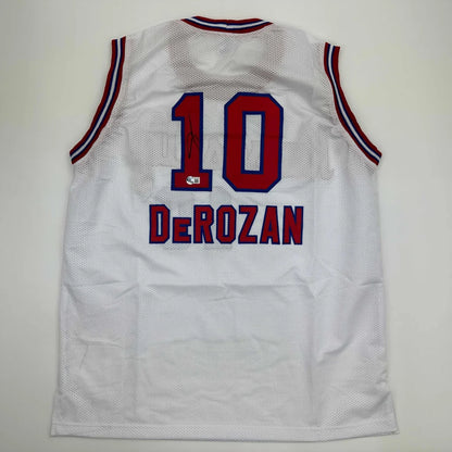 Autographed DeMar DeRozan Sacramento White Kansas City Retro Basketball Jersey Beckett BAS COA | Hall of Fame Sports Memorabilia | vintageantiquesgifts.com
