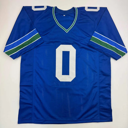 Autographed/Signed DeMarcus Lawrence Seattle Blue Retro Football Jersey Beckett BAS COA