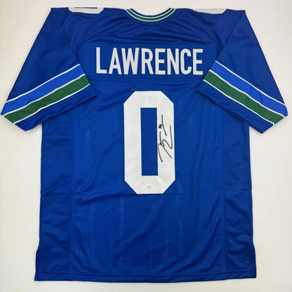 Autographed/Signed DeMarcus Lawrence Seattle Blue Retro Football Jersey Beckett BAS COA