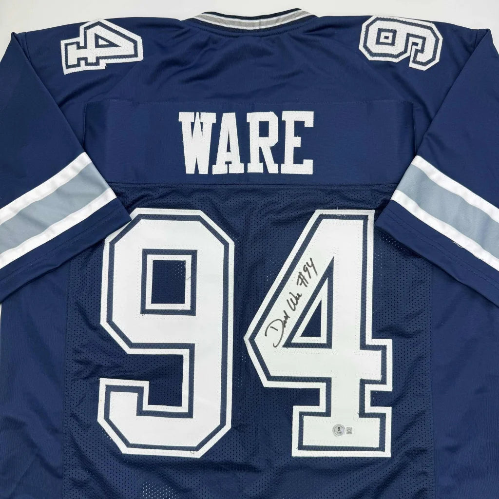 Blue Dallas Cowboys custom jersey with Ware 94 autographed for professional sports fans