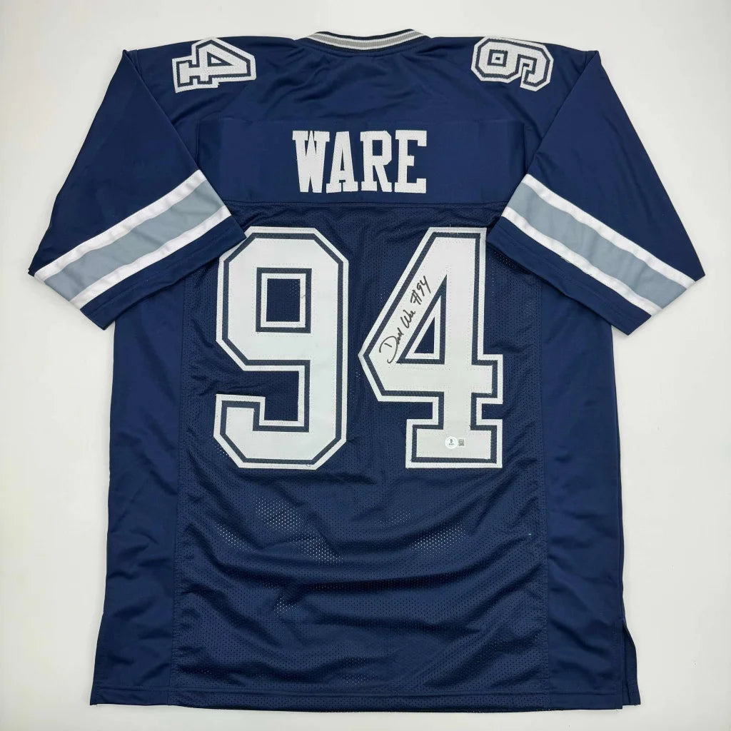 Custom Dallas Cowboys DeMarcus Ware navy blue autographed jersey for professional sports fans