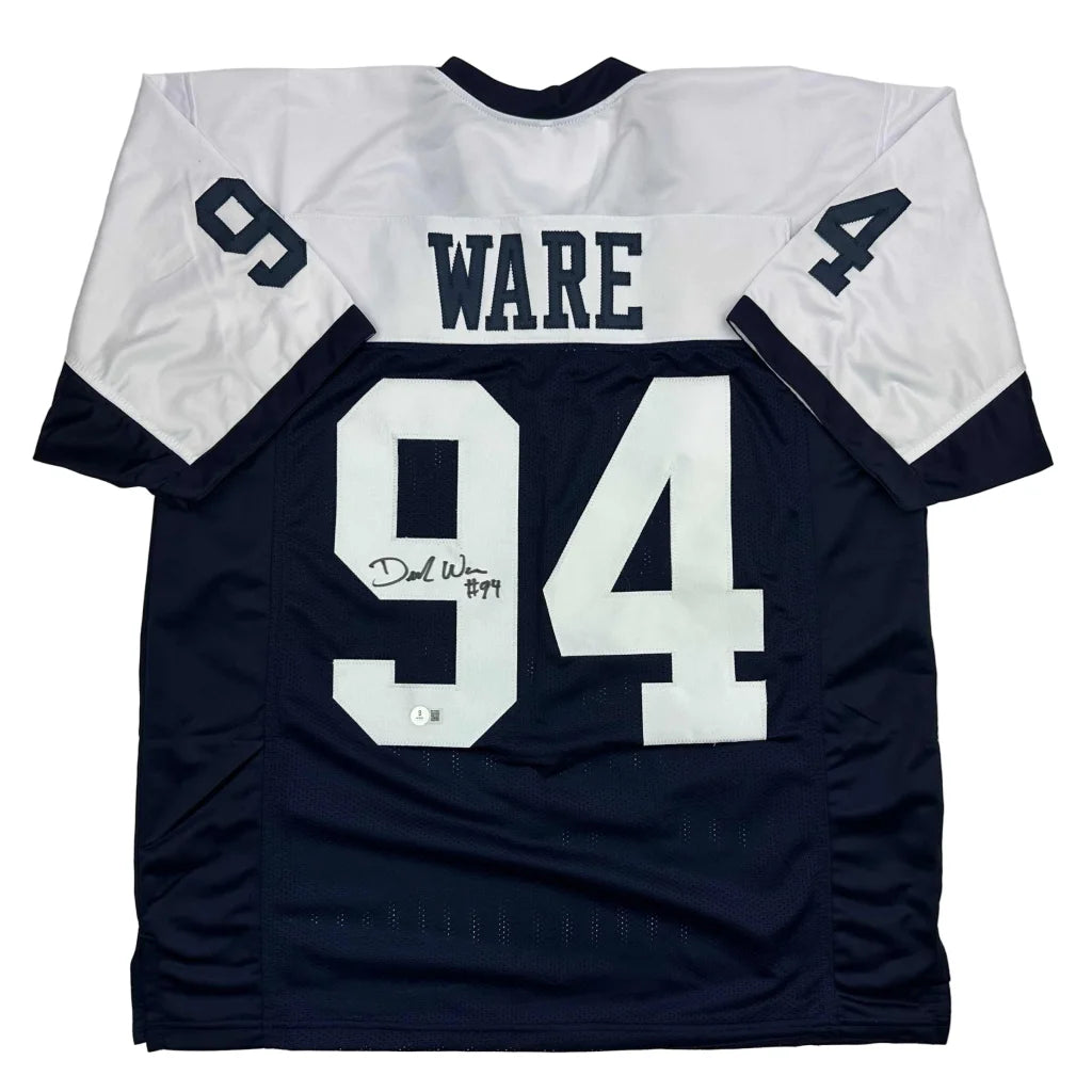 Autographed Demarcus Ware Dallas Cowboys custom jersey, navy blue with 94, Beckett COA